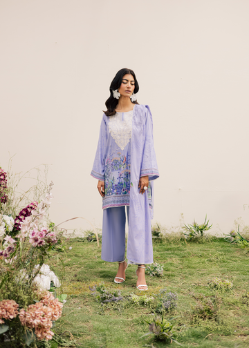 Lavender Printed Embroidered Suit