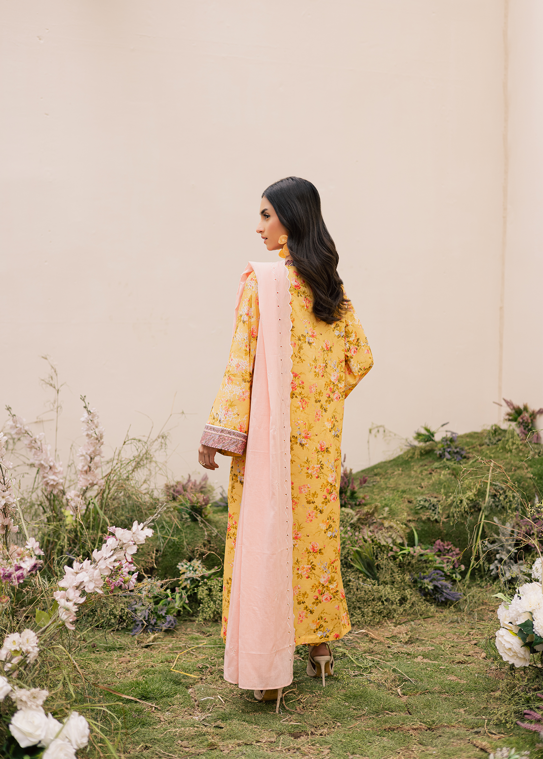 Lemon Yellow Printed Embroidered Suit