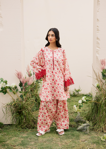 White Printed Embroidered Suit