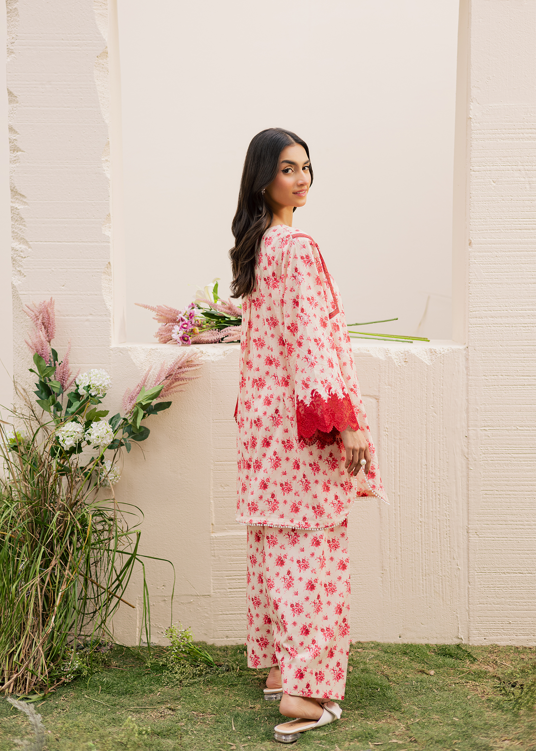 White Printed Embroidered Suit