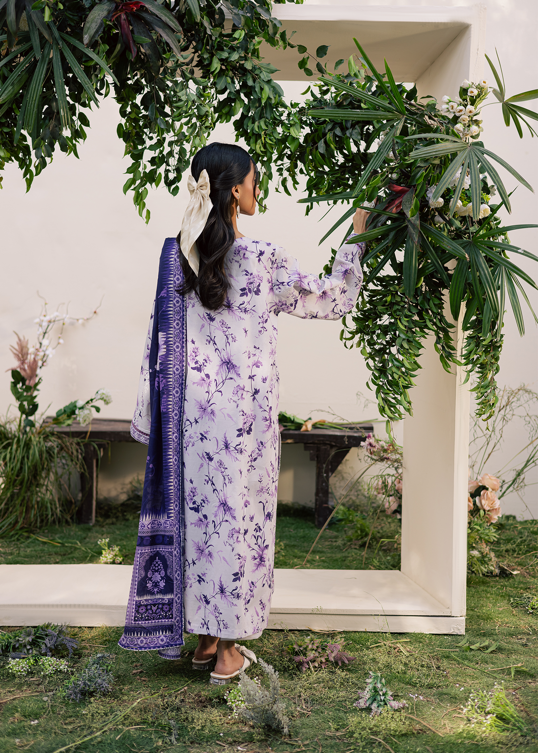 Lilac Printed Embroidered Suit