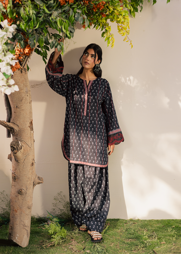 Black Printed Embroidered Suit