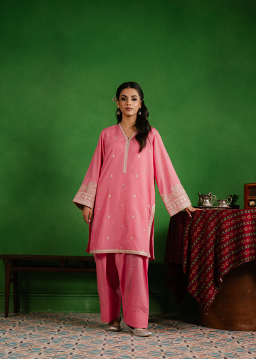 Flamingo Pink Embroidered Suit