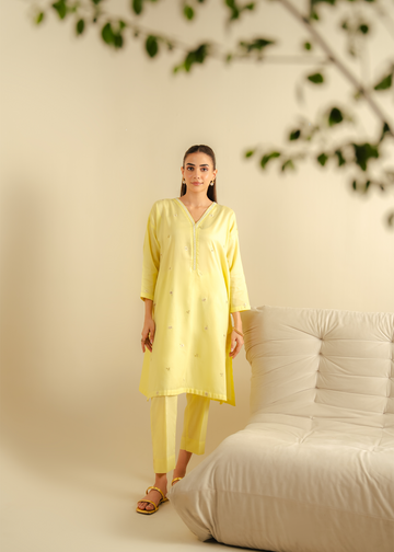 Lemon Yellow Embroidered Suit