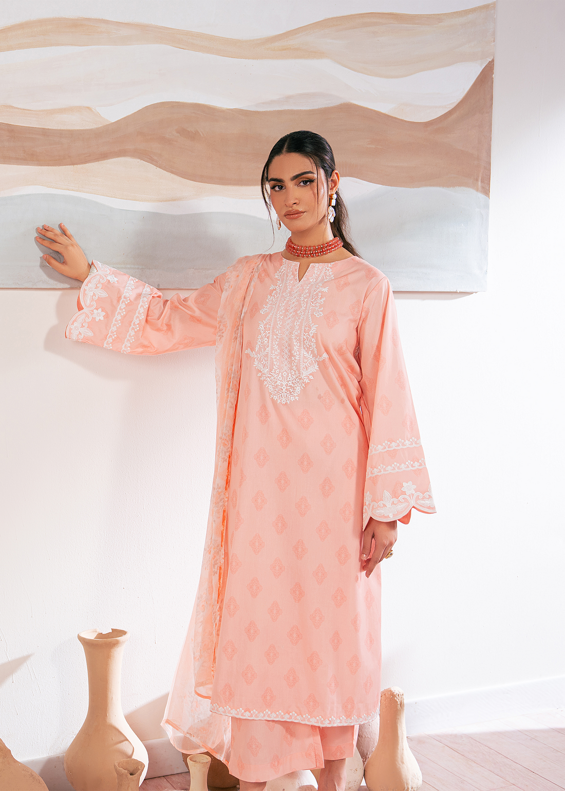 Baby Pink Embroidered 3 Piece